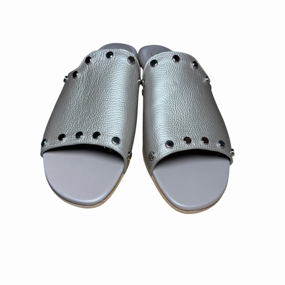 Brighton Womens Night Zinc Leather Studded Slide Sandals Size 9M Made In Italy - Picture 2 of 16